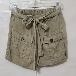 Zara Women's Olive Green Linen Blend‎ Utility Skort Shorts - Size Small